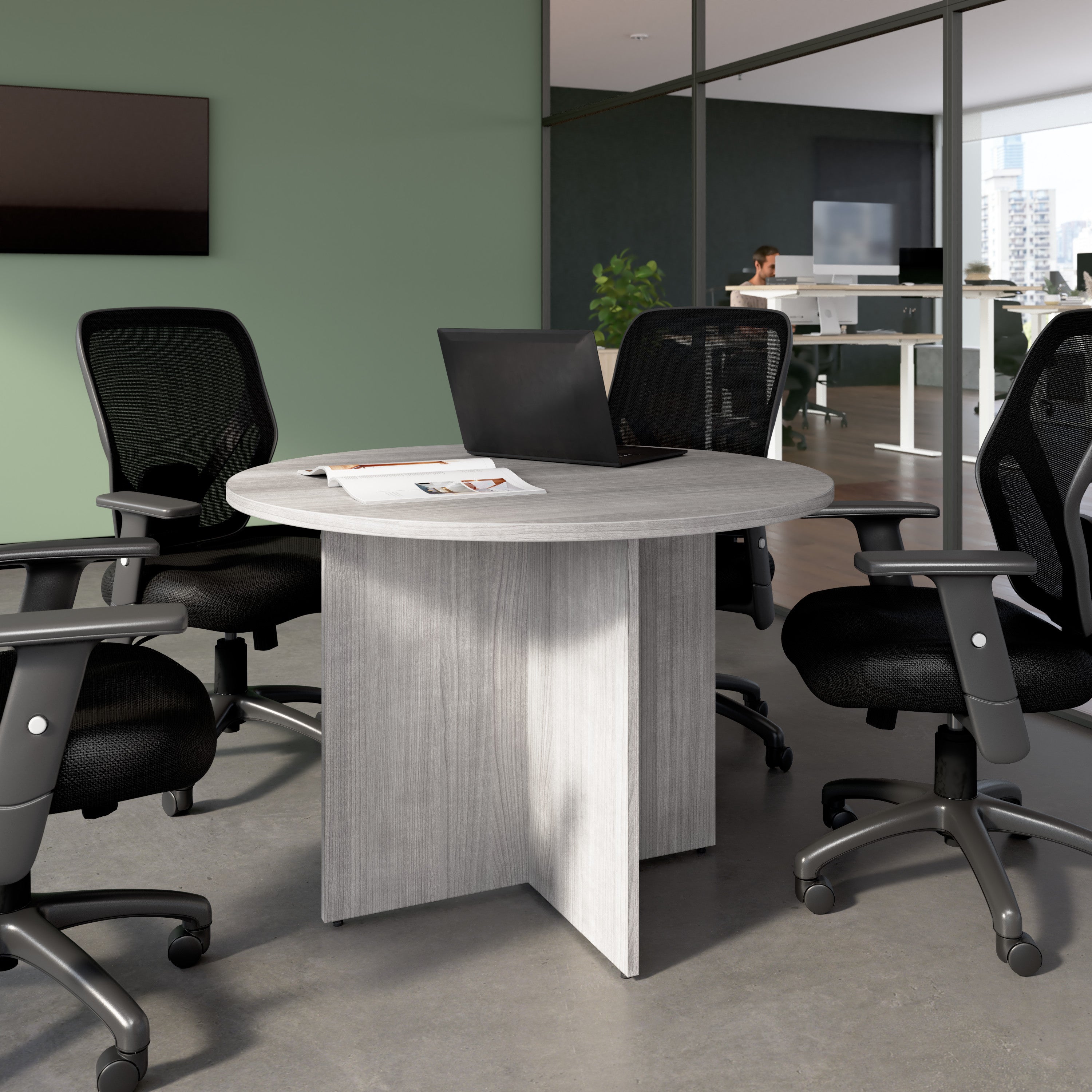 Bush Business Furniture 42-inch Round Conference Table with Wood Base in Platinum Gray - 41.38" Width x 41.38" Depth x 28.65" Height