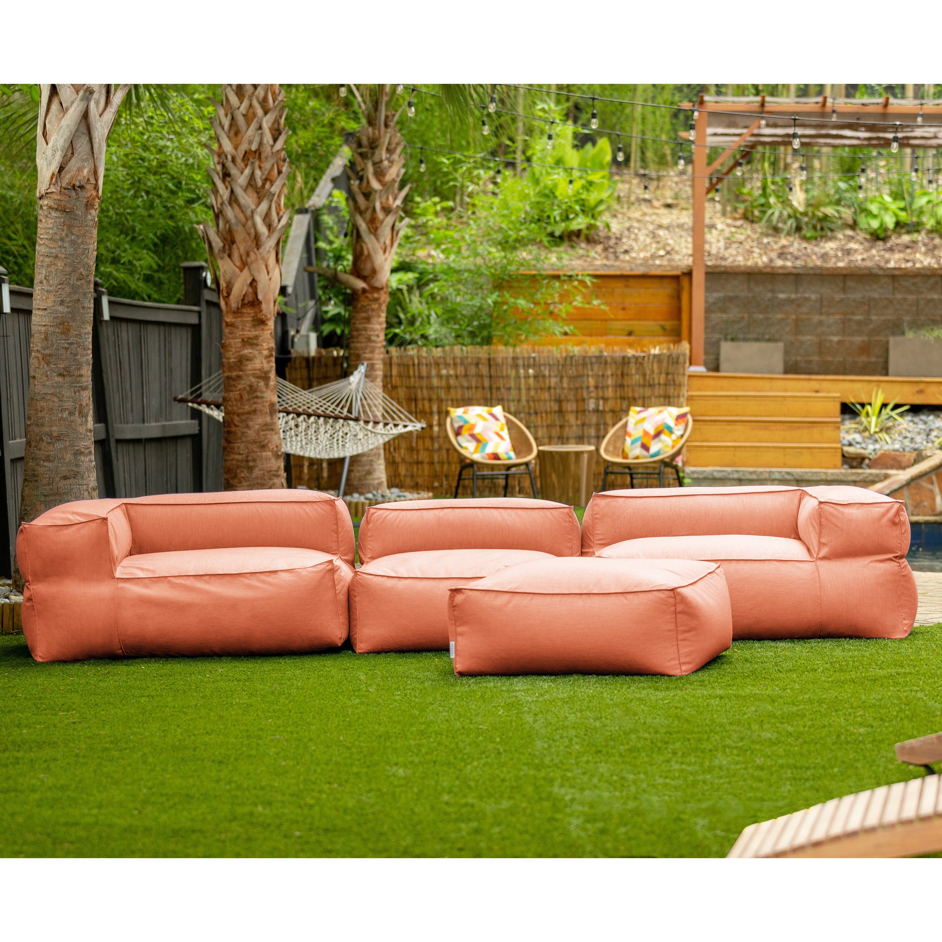 Baya 4 Piece Outdoor Sofa with Ottoman - Luxurious European Style Soft Seating, Coral