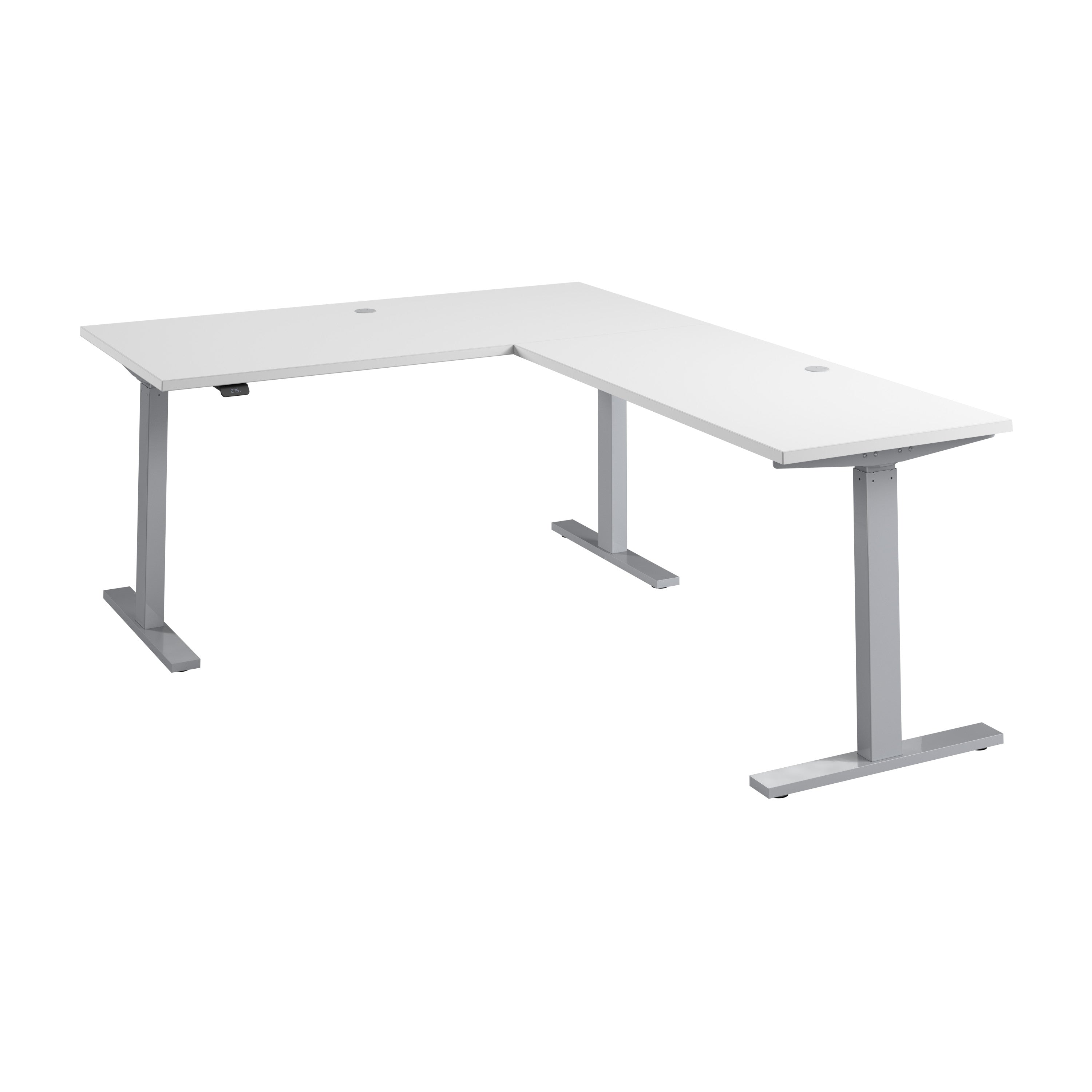 Bush Business Furniture Move 60 Series 60W Height Adjustable L Shaped Standing Desk in White with Metallic Gray Base - 59.45" Width x 76.97" Depth x 27.44" Height