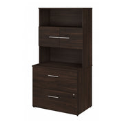 Bush Business Furniture Office 500 36W 2 Drawer Lateral File Cabinet with Hutch in Black Walnut - 35.67" Width x 23.35" Depth x 70.09" Height