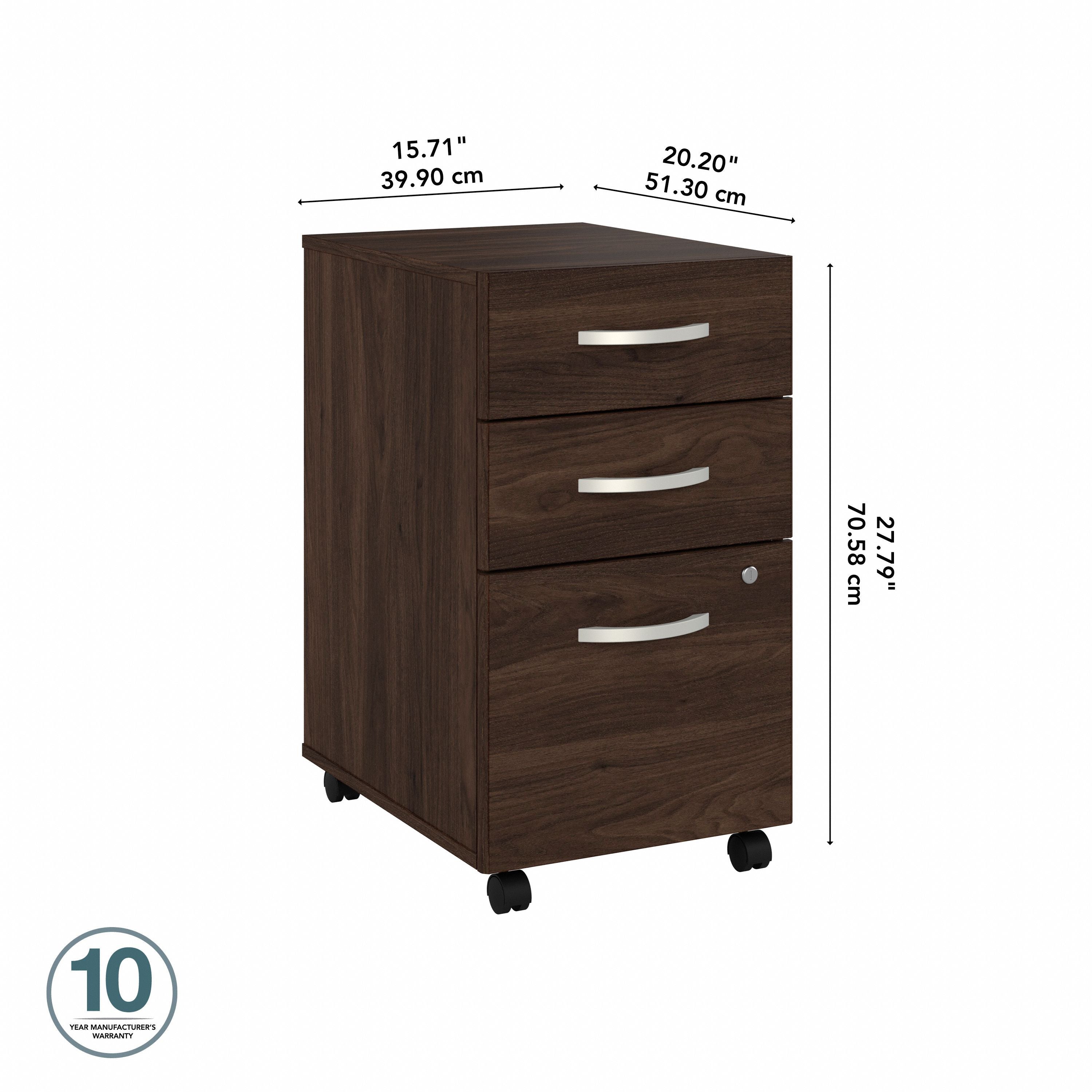 Bush Business Furniture Studio C 3 Drawer Mobile File Cabinet in Black Walnut - 15.71" Width x 20.2" Depth x 27.79" Height
