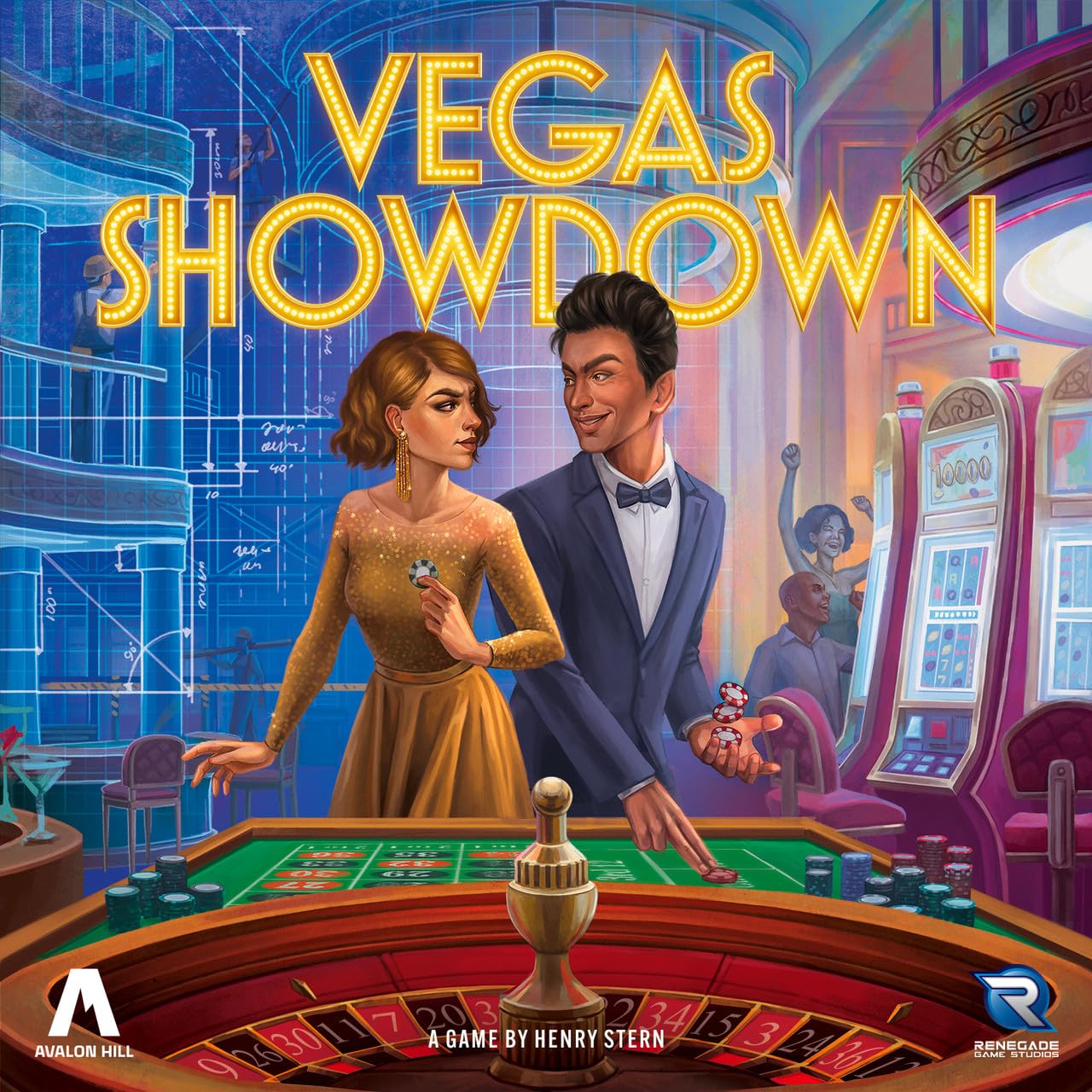 Renegade Game Studios: Vegas Showdown - Bidding & Strategy Board Game, Build The Most Famous Hotel/Casino, Family Ages 14+, 3-5 Players, 75 Min
