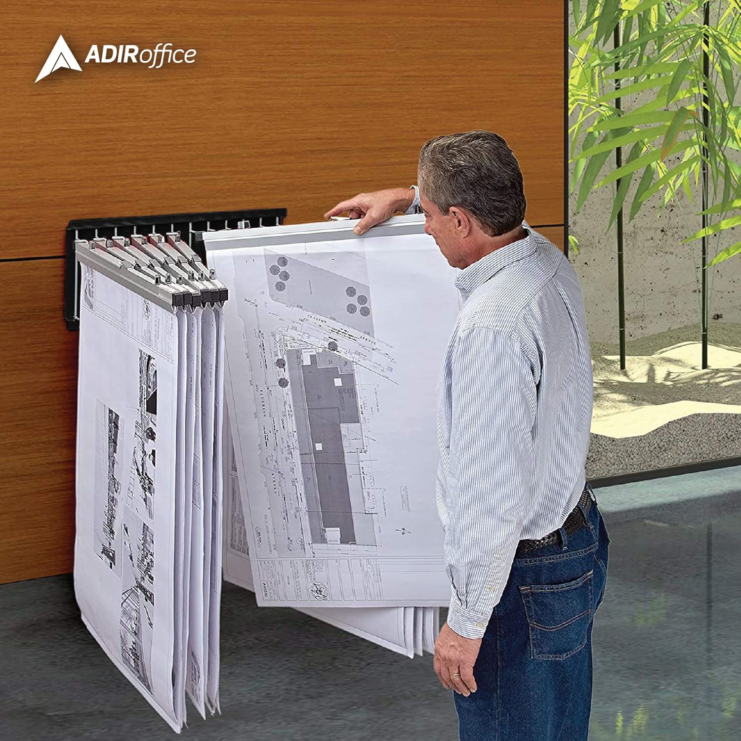 Large File Pivot Wall Rack for Blueprints, Black