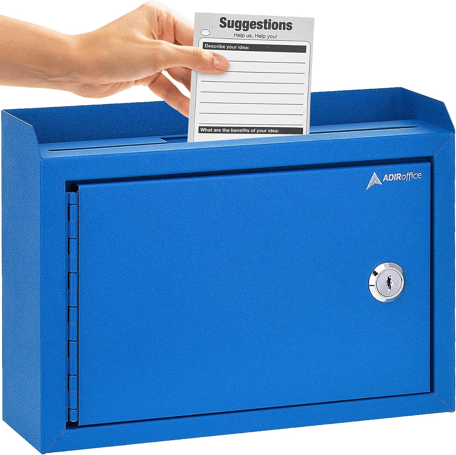 Medium Size Blue Steel Multi-Purpose Suggestion Drop Box with Suggestion Cards