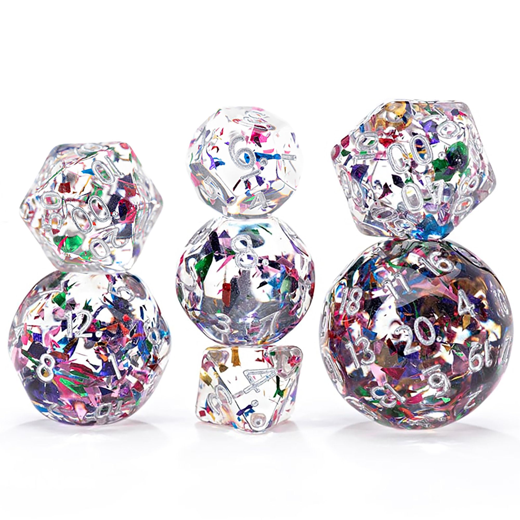 Gate Keeper Games & Dice: Double Dice - Cathedral Glass - 7pc RPG Set, Shards of Stained Glass in Clear-As-Glass Resin, Role Playing Games Accessory