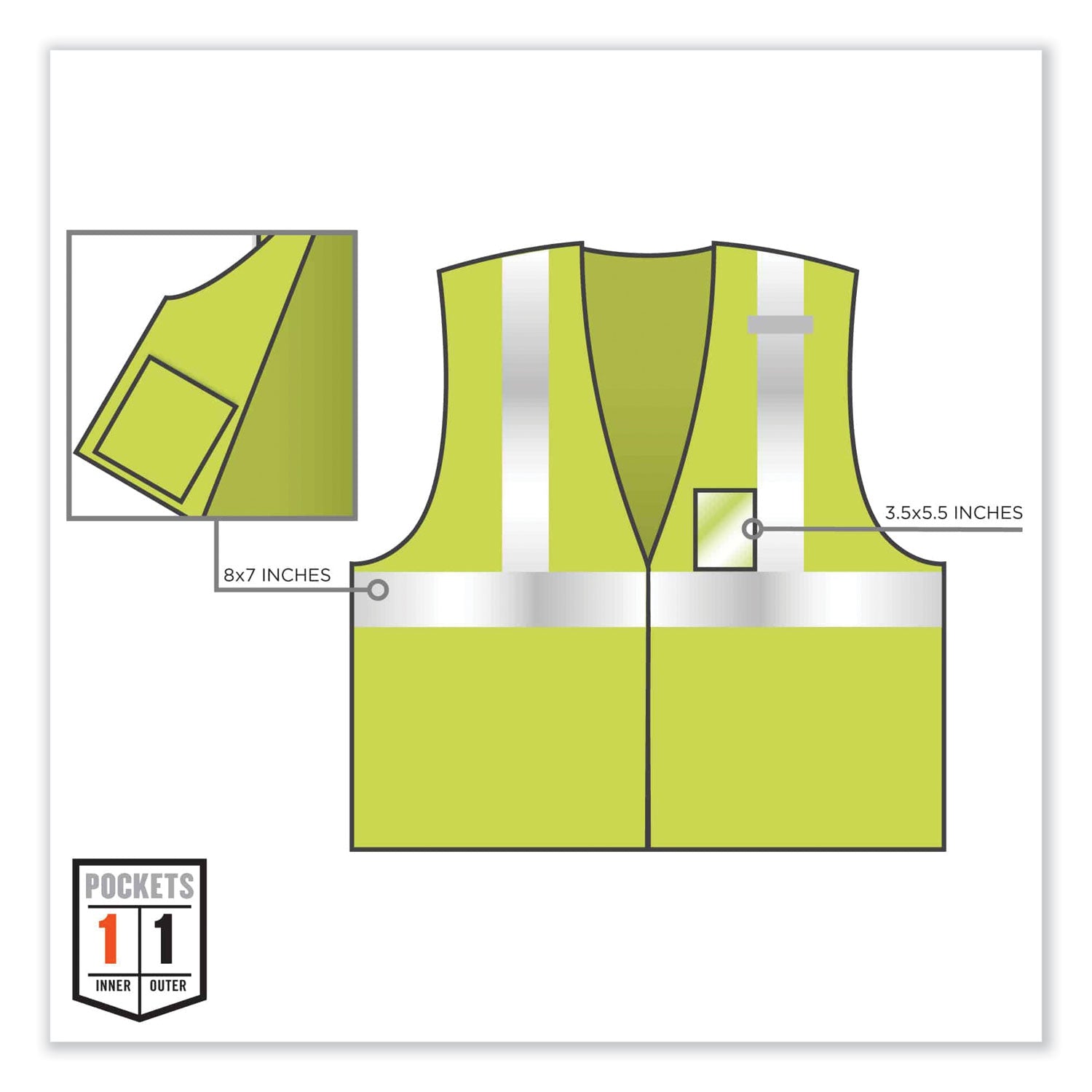 Ergodyne GloWear Type R C2 Breakaway Mesh Safety Vest, 4XL/5XL, Lime, Reflective, Hook & Loop Closure, Polyester Mesh, Lightweight, Breathable, Pocket, Badge Holder, 1 Each