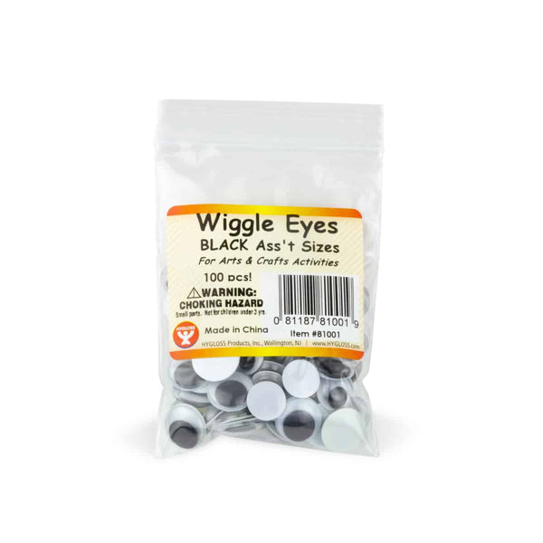 Wiggle Eyes - Paste On, Assorted Sizes, Black/White 7,10,12 & 15 mm, 100