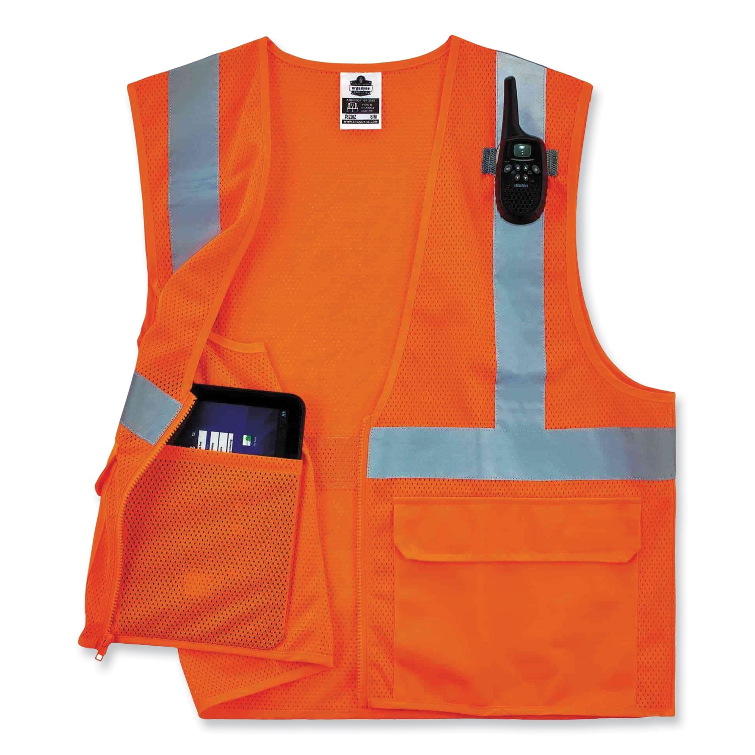 GloWear 8220Z Class 2 Standard Mesh Zipper Vest, Polyester, Small/Medium, Orange