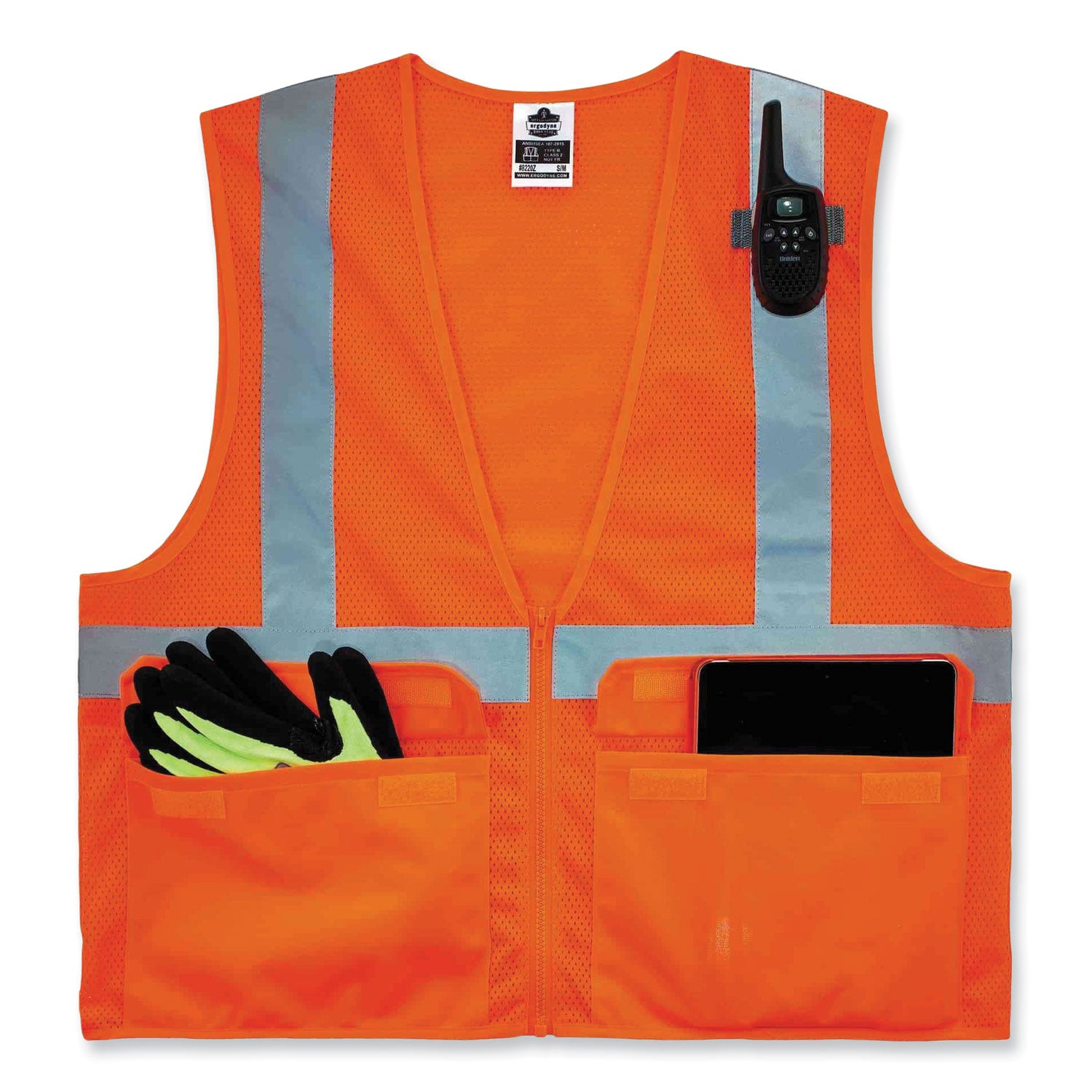 GloWear 8220Z Class 2 Standard Mesh Zipper Vest, Polyester, Small/Medium, Orange