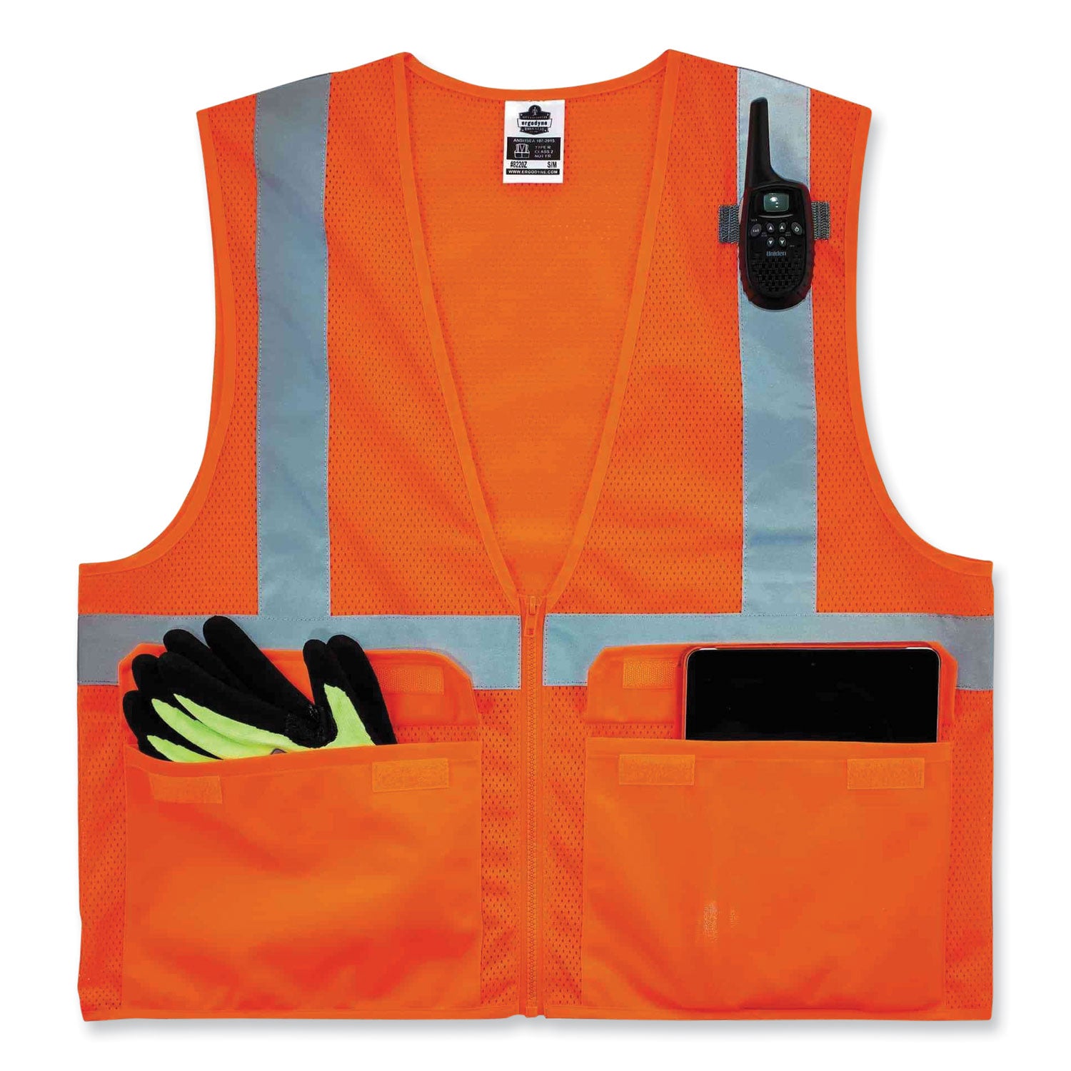 GloWear 8220Z Class 2 Standard Mesh Zipper Vest, Polyester, Large/X-Large, Orange