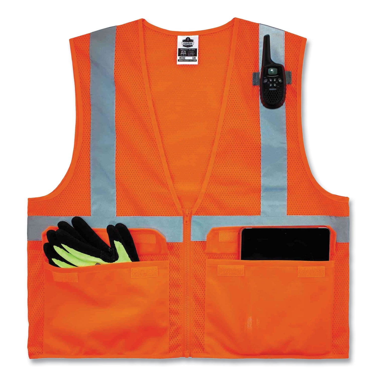 GloWear 8220Z Class 2 Standard Mesh Zipper Vest, Polyester, 2X-Large/3X-Large, Orange