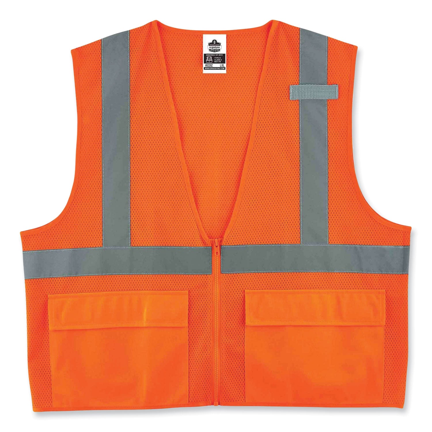 Ergodyne 8220Z Type R Class 2 Standard Mesh Vest, 4XL/5XL, Zipper Closure, Orange, Mesh Polyester, Pocket, Mic Tab, Reflective, 1 Each