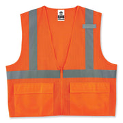 Ergodyne 8220Z Type R Class 2 Standard Mesh Vest, 4XL/5XL, Zipper Closure, Orange, Mesh Polyester, Pocket, Mic Tab, Reflective, 1 Each