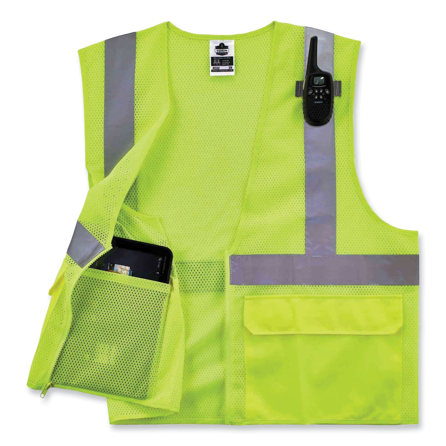 GloWear 8220Z Class 2 Standard Mesh Zipper Vest, Polyester, Small/Medium, Lime