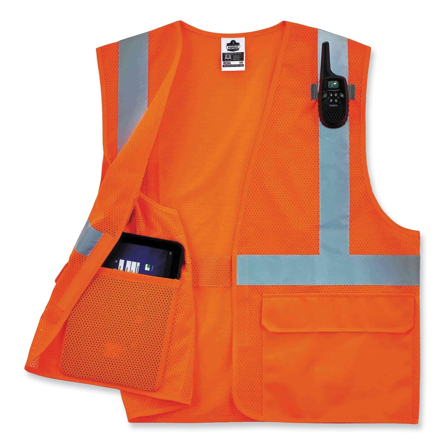 Ergodyne 8220HL Type R Class 2 Standard Mesh Vest, Small/Medium, Hook & Loop Closure, Orange, Mesh Fabric, Polyester Mesh, Pocket, Mic Tab, Reflective, 1 Each