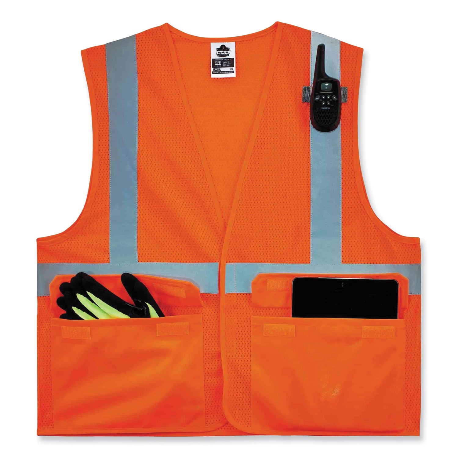 Ergodyne 8220HL Type R Class 2 Standard Mesh Vest, Small/Medium, Hook & Loop Closure, Orange, Mesh Fabric, Polyester Mesh, Pocket, Mic Tab, Reflective, 1 Each