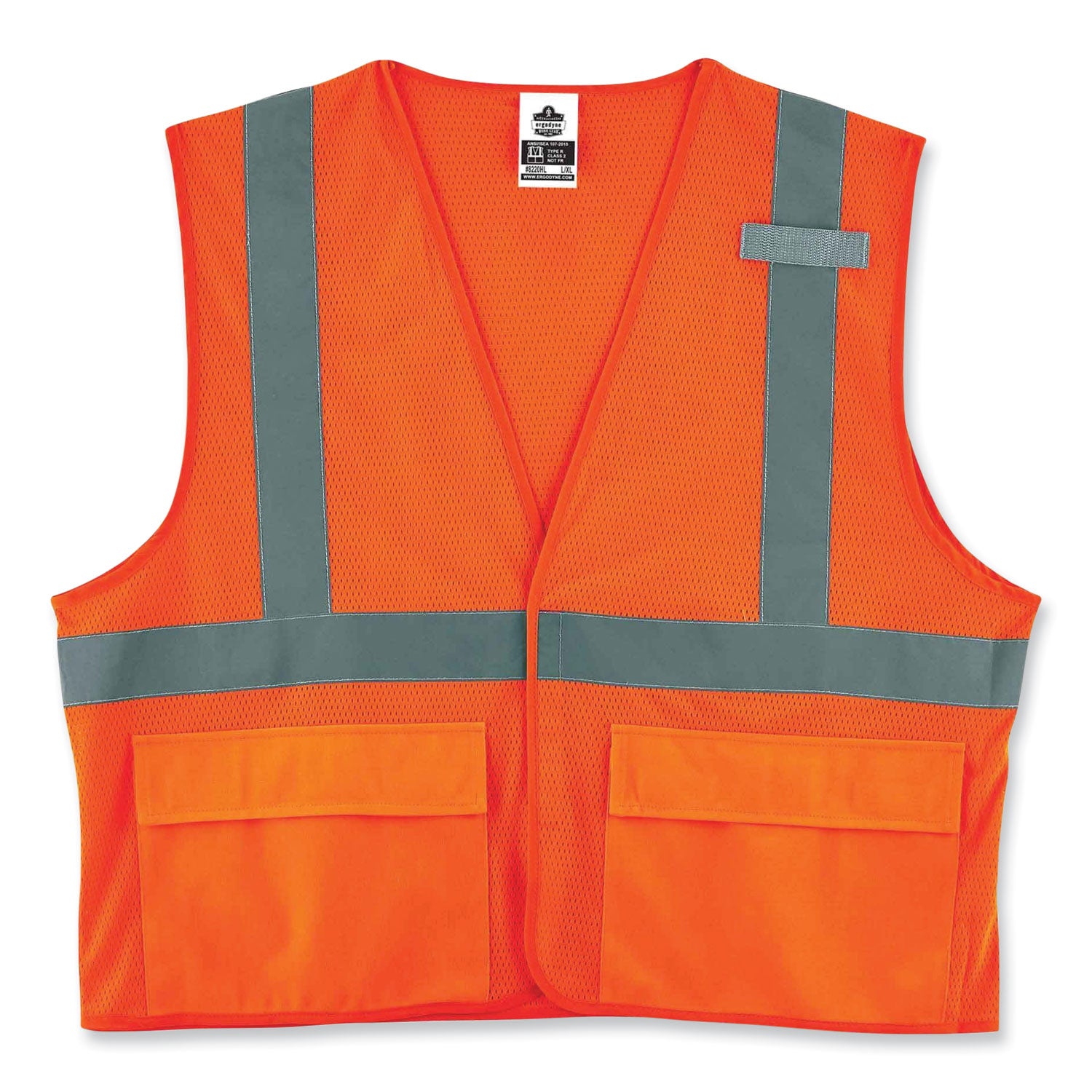 Ergodyne 8220HL Type R Class 2 Standard Mesh Vest, 2XL/3XL, Hook & Loop Closure, Orange, Mesh Polyester, Pocket, Mic Tab, Reflective, 1 Each