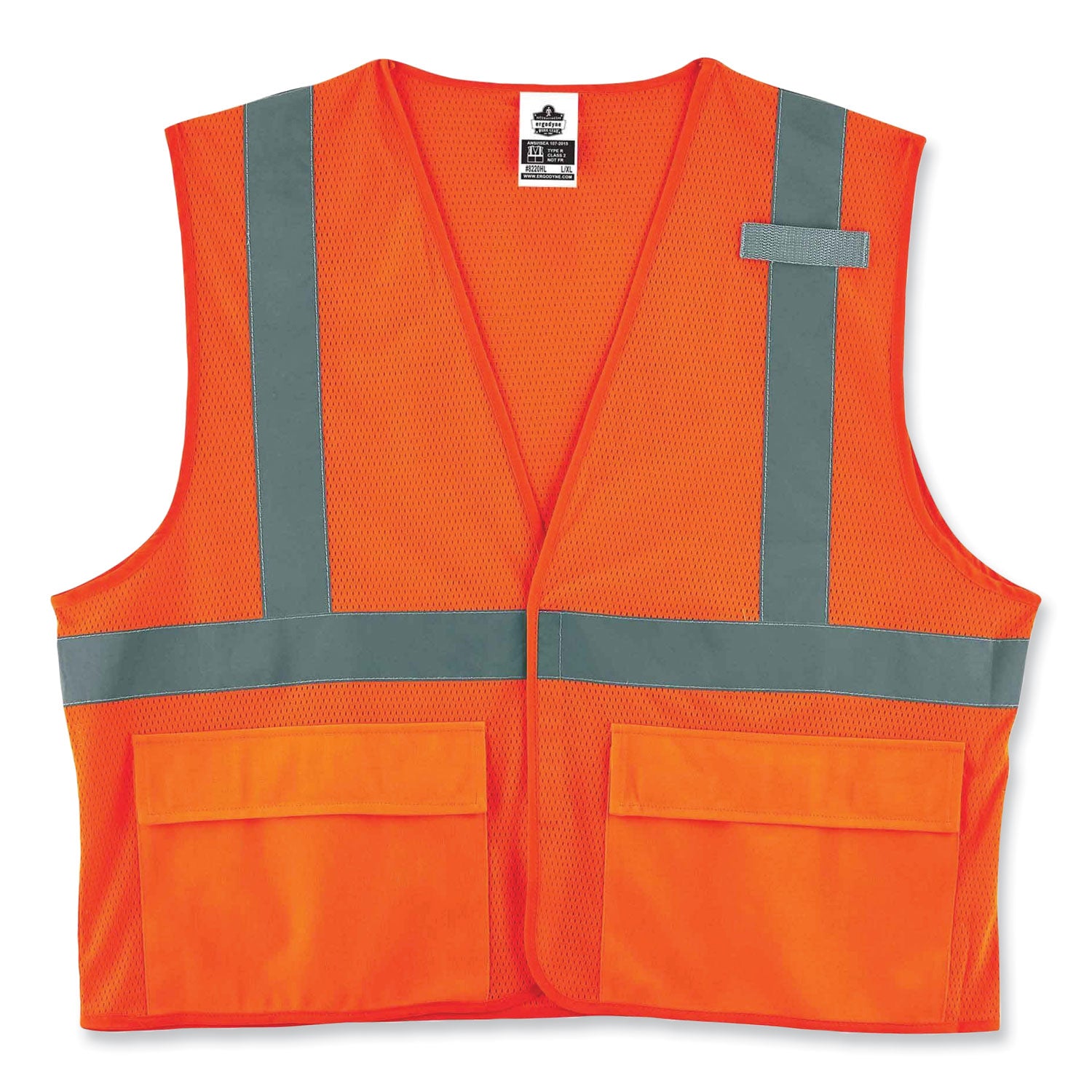 Ergodyne 8220HL Type R Class 2 Standard Mesh Vest, 4XL/5XL, Hook & Loop Closure, Orange, Mesh Fabric, Polyester Mesh, Pocket, Mic Tab, Reflective, 1 Each