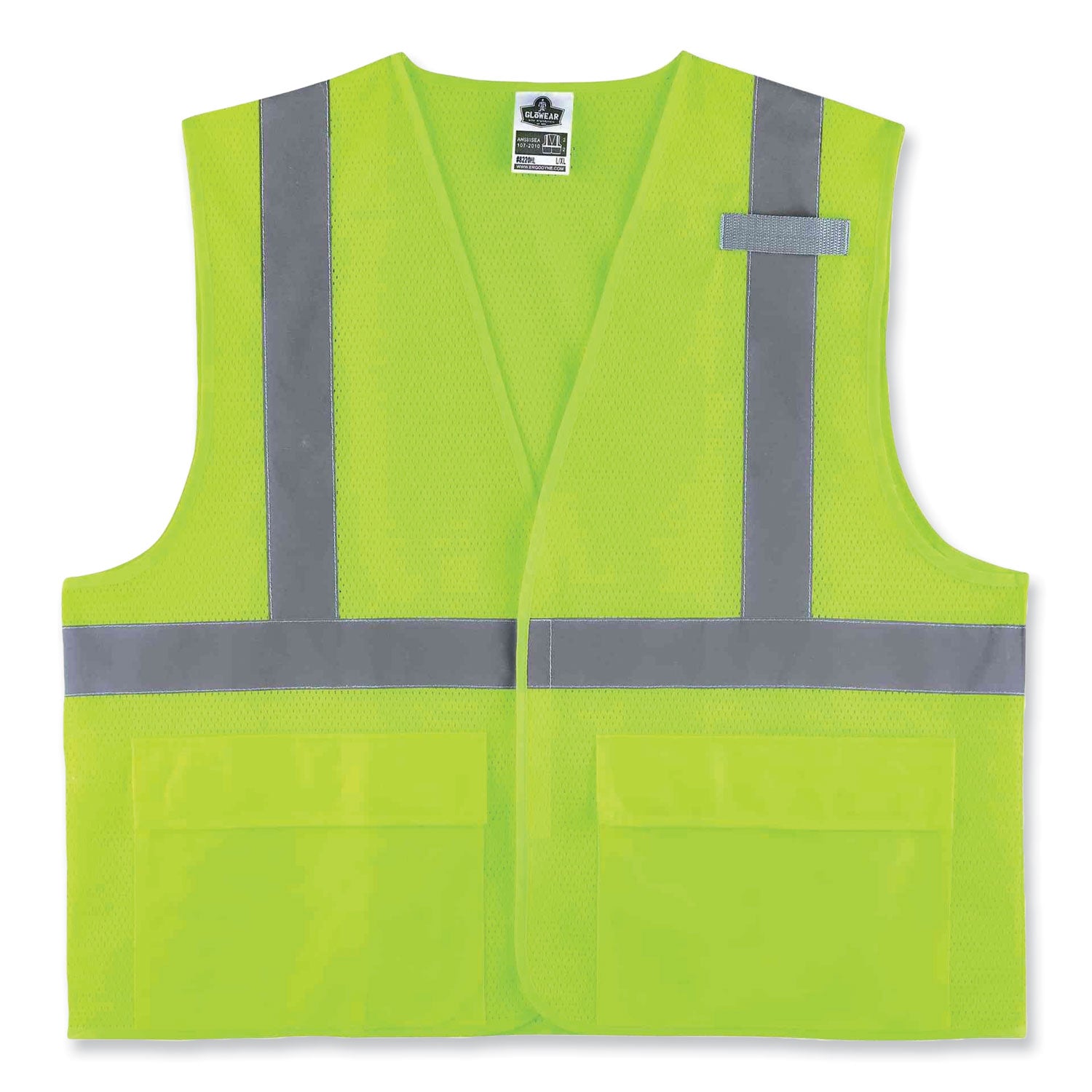 Ergodyne 8220HL Type R Class 2 Standard Mesh Vest, Small/Medium, Hook & Loop Closure, Lime, Mesh Fabric, Polyester Mesh, Pocket, Mic Tab, Reflective, 1 Each