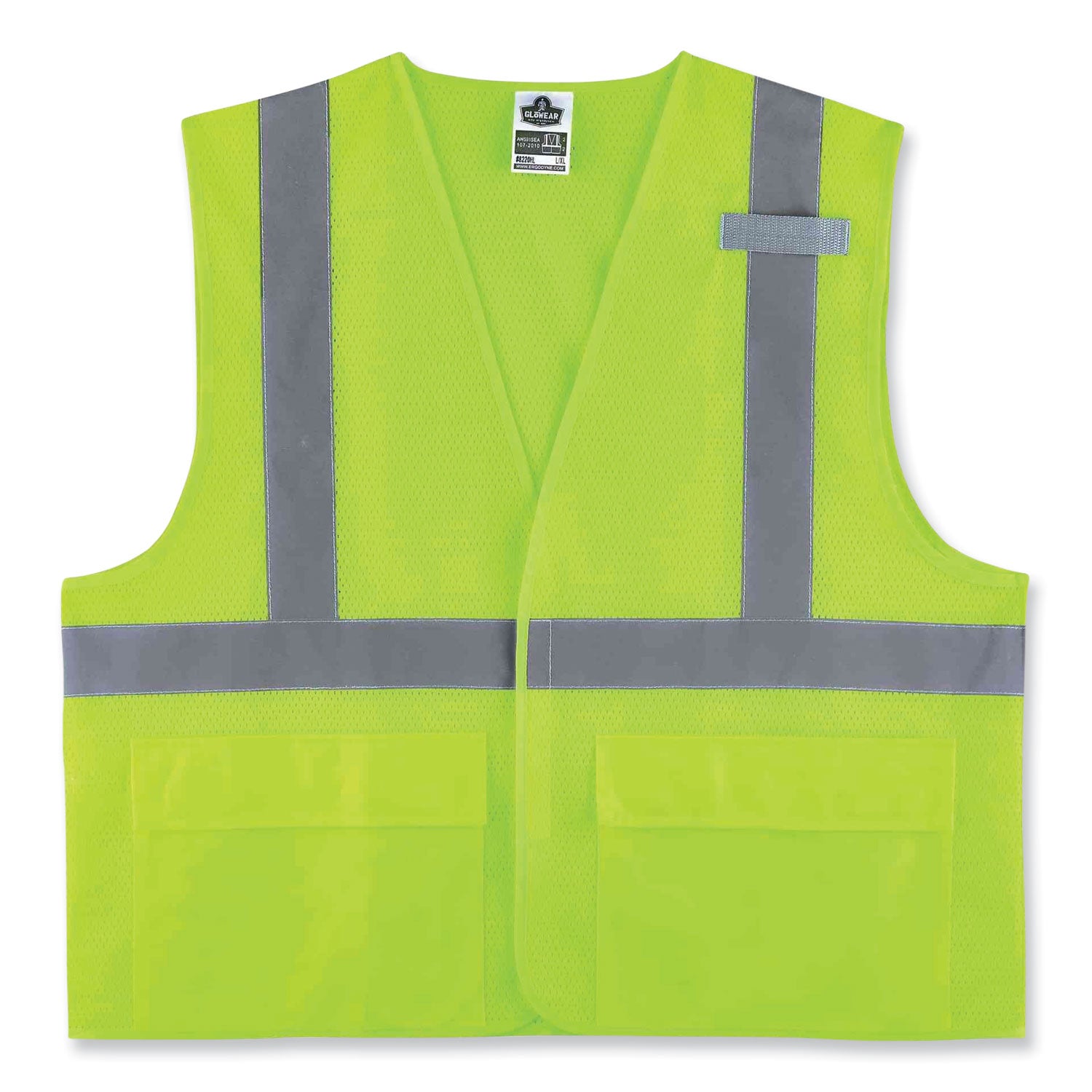 Ergodyne 8220HL Type R Class 2 Standard Mesh Vest, Large/Extra Large, Hook & Loop Closure, Lime, Mesh Fabric, Polyester Mesh, Pocket, Mic Tab, Reflective, 1 Each