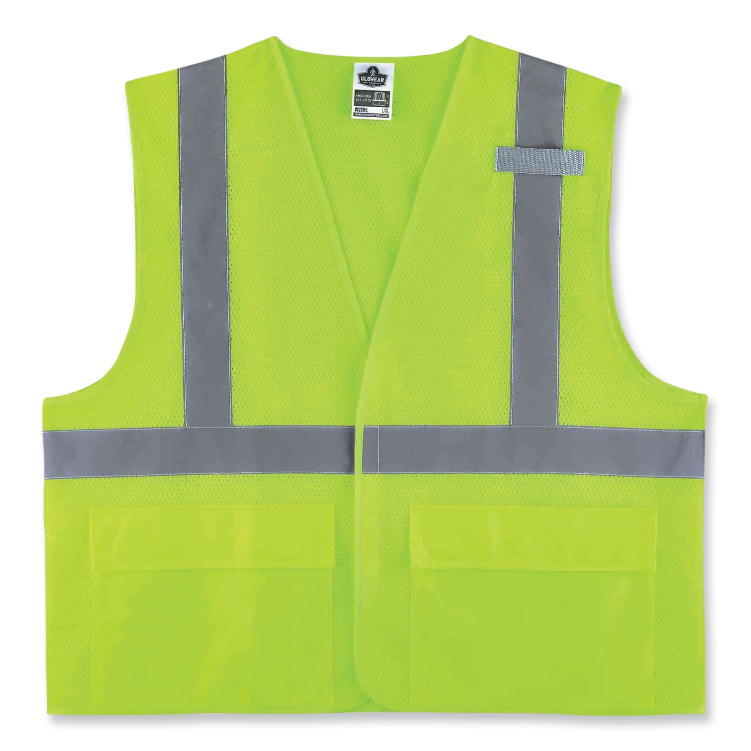 Ergodyne 8220HL Type R Class 2 Standard Mesh Vest, 2XL/3XL, Hook & Loop Closure, Lime, Mesh Polyester, Pocket, Mic Tab, Reflective, 1 Each