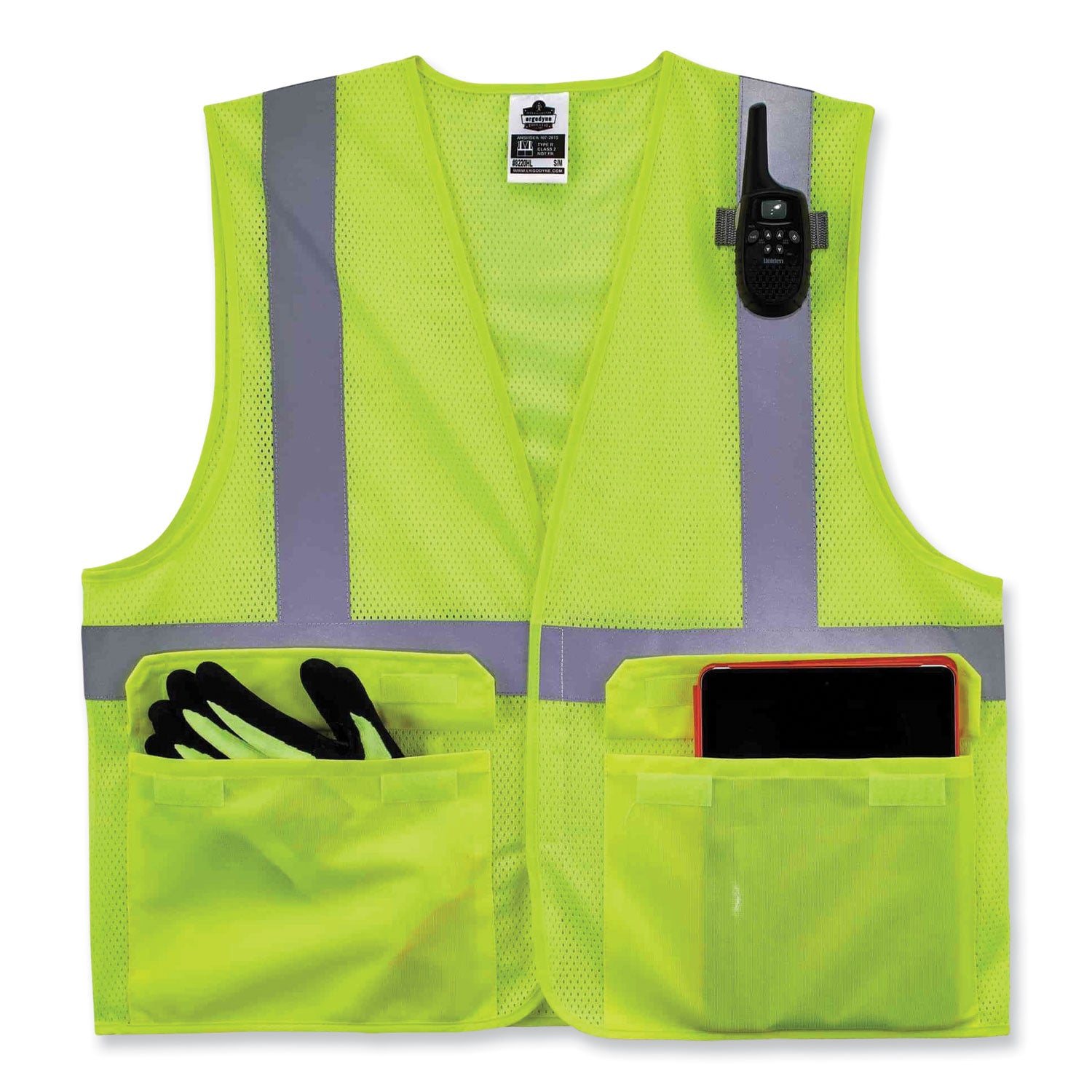 Ergodyne 8220HL Type R Class 2 Standard Mesh Vest, 4XL/5XL, Hook & Loop Closure, Lime, Mesh Polyester, Pocket, Mic Tab, Reflective, 1 Each