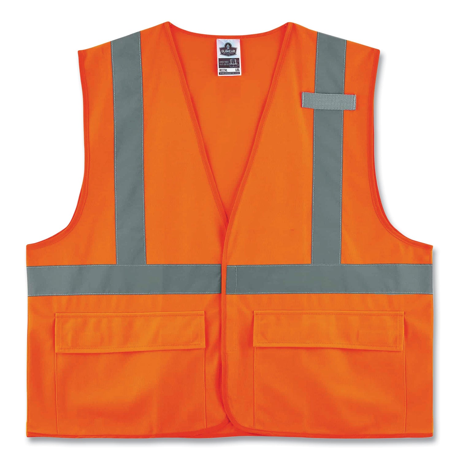 Ergodyne 8225HL Type R Class 2 Standard Solid Vest, Small/Medium, Hook & Loop Closure, Polyester, Orange, Pocket, Mic Tab, Reflective, 1 Each