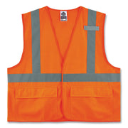 Ergodyne 8225HL Type R Class 2 Standard Solid Vest, Small/Medium, Hook & Loop Closure, Polyester, Orange, Pocket, Mic Tab, Reflective, 1 Each