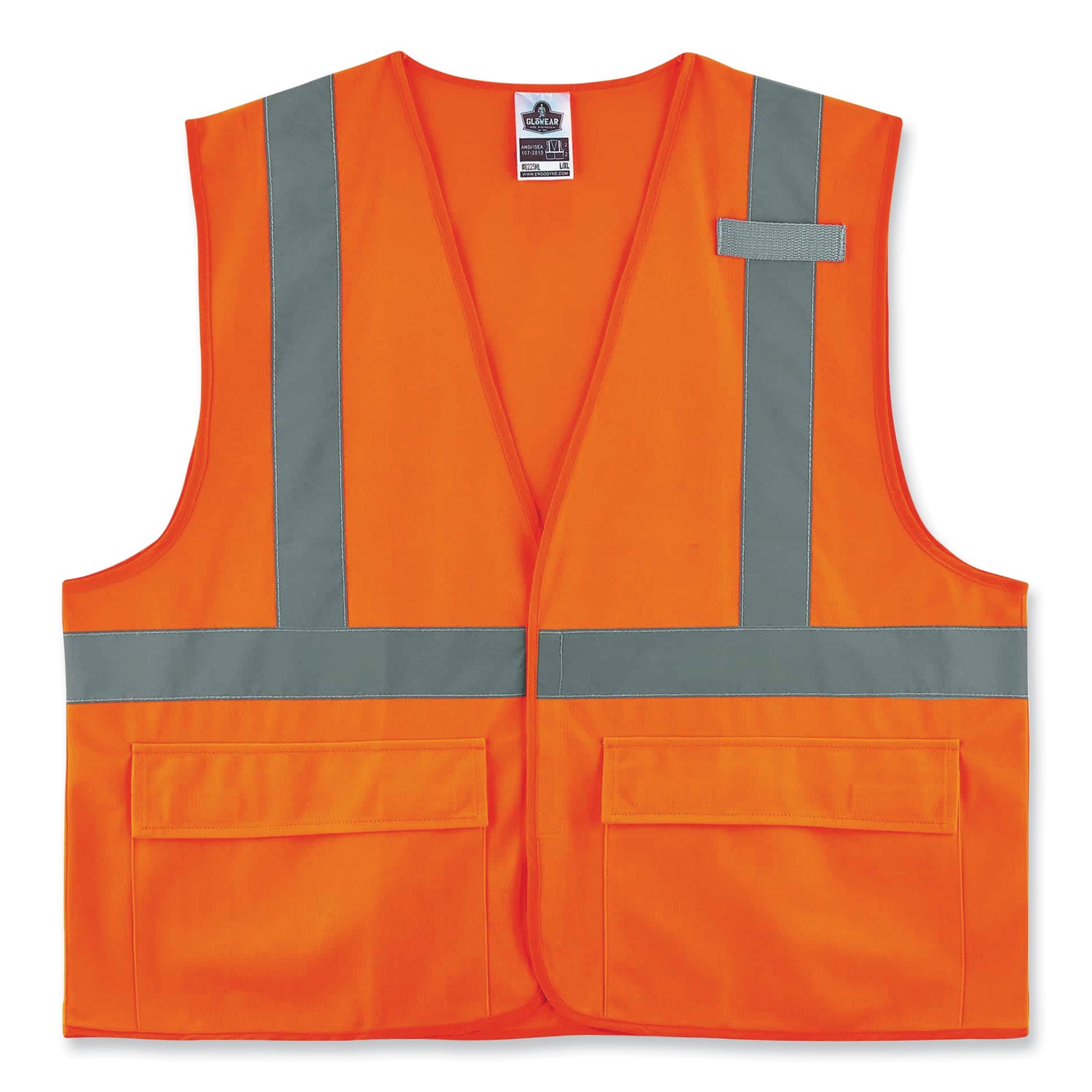 Ergodyne 8225HL Type R Class 2 Standard Solid Vest, Large/Extra Large, Hook & Loop Closure, Polyester, Orange, Pocket, Mic Tab, Reflective, 1 Each