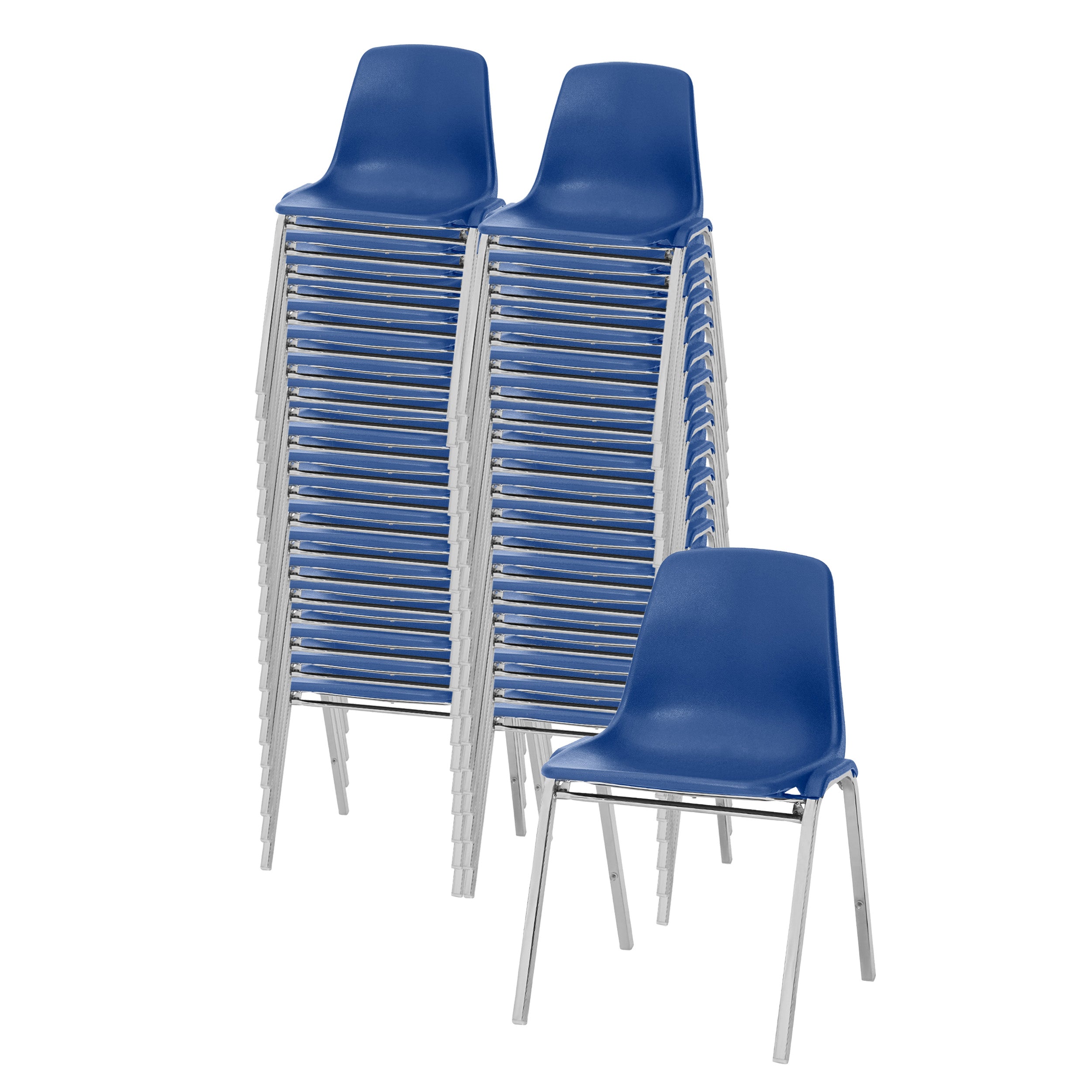 NPS® 8100 Series Poly Shell Stacking Chair, Surface Color: Blue, Frame Color: Chrome