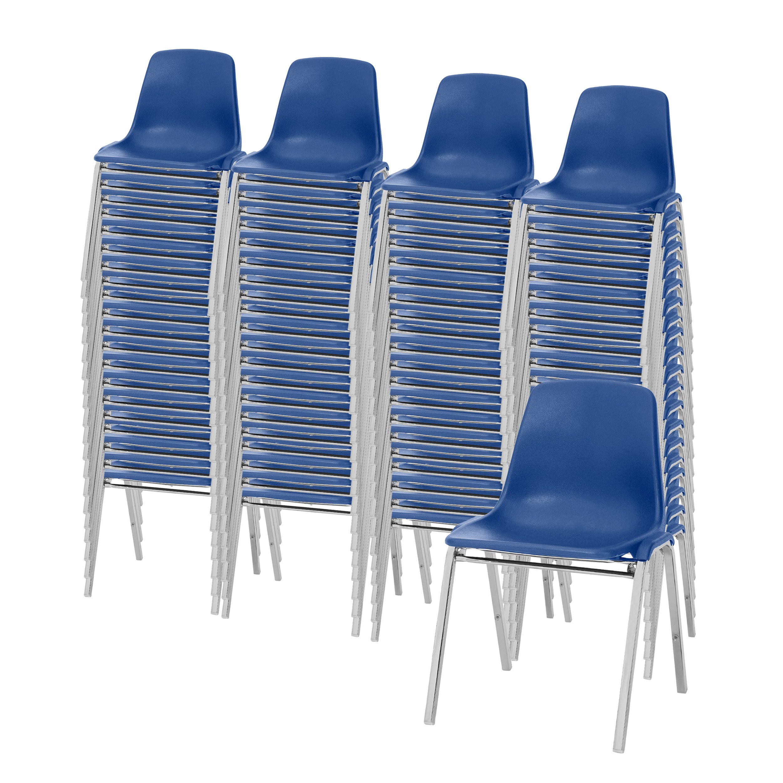 NPS® 8100 Series Poly Shell Stacking Chair, Surface Color: Blue, Frame Color: Chrome