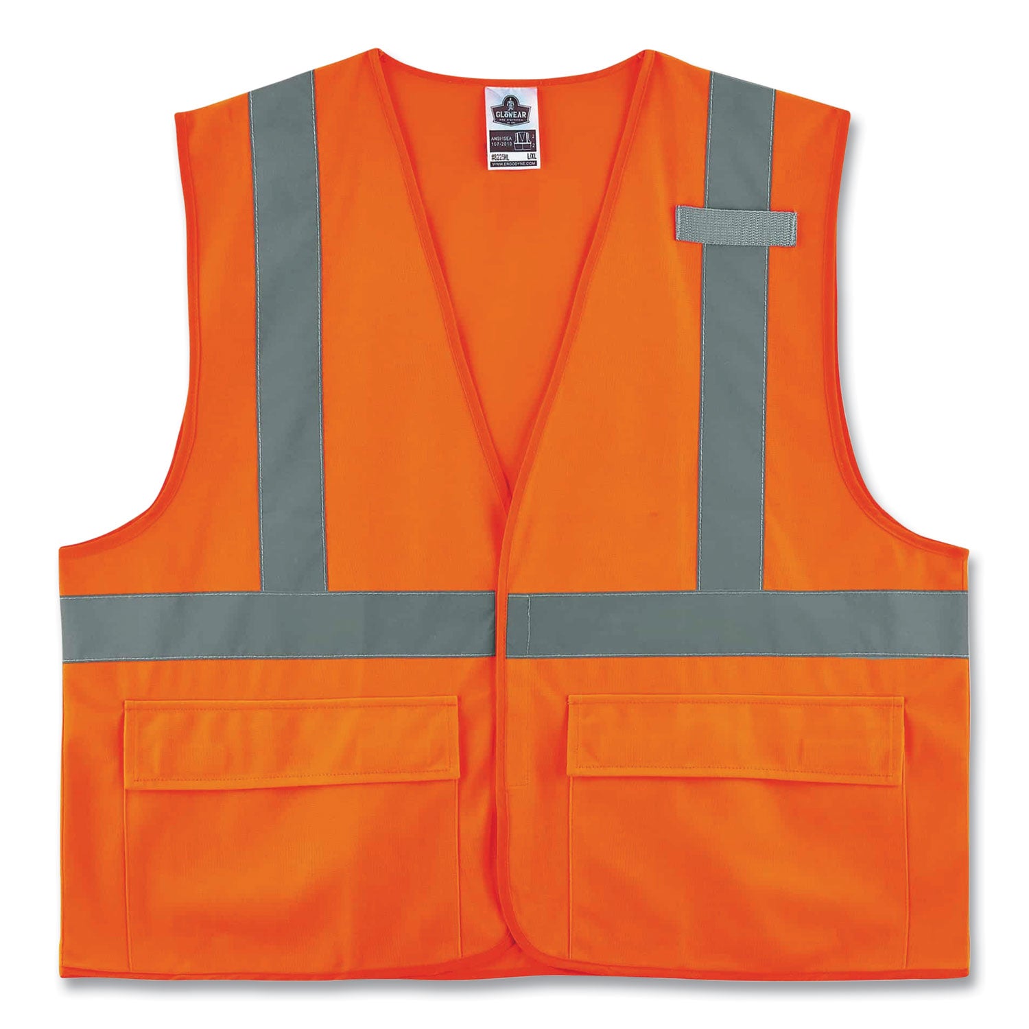 Ergodyne 8225HL Type R Class 2 Standard Solid Vest, 2XL/3XL, Hook & Loop Closure, Polyester, Orange, Pocket, Mic Tab, Reflective, 1 Each