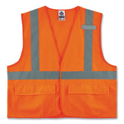 Ergodyne 8225HL Type R Class 2 Standard Solid Vest, 2XL/3XL, Hook & Loop Closure, Polyester, Orange, Pocket, Mic Tab, Reflective, 1 Each