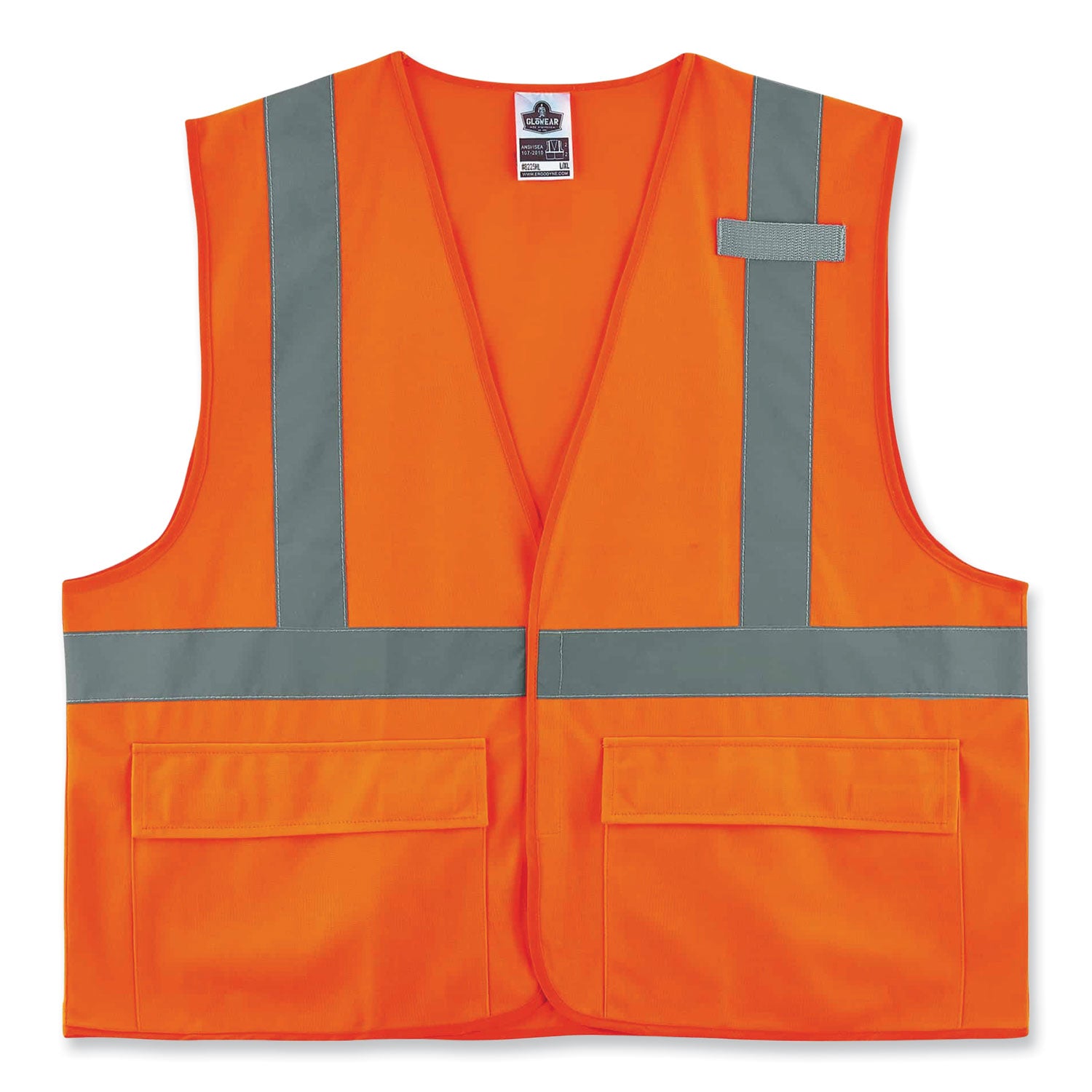 Ergodyne 8225HL Type R Class 2 Standard Solid Vest, 4XL/5XL, Hook & Loop Closure, Polyester, Orange, Pocket, Mic Tab, Reflective, 1 Each