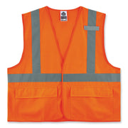 Ergodyne 8225HL Type R Class 2 Standard Solid Vest, 4XL/5XL, Hook & Loop Closure, Polyester, Orange, Pocket, Mic Tab, Reflective, 1 Each
