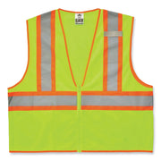 Ergodyne 8229Z Economy Two-Tone Vest - Recommended for: Construction, Emergency, Warehouse, Baggage Handling - Extra Small - Zipper Closure - Polyester Mesh, Mesh Fabric - Lime - Reflective, Pocket - 1 Each