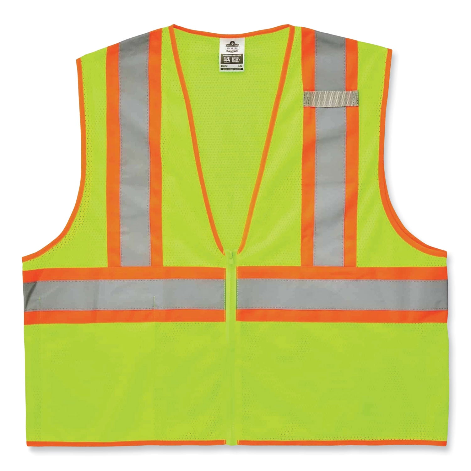 Ergodyne Class 2 Two-tone Lime Vest - Small/Medium - Lime - Reflective, Machine Washable, Lightweight, Pocket, Zipper Closure - 1 Each