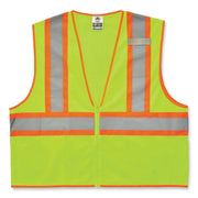 Ergodyne Class 2 Two-tone Lime Vest - Small/Medium - Lime - Reflective, Machine Washable, Lightweight, Pocket, Zipper Closure - 1 Each