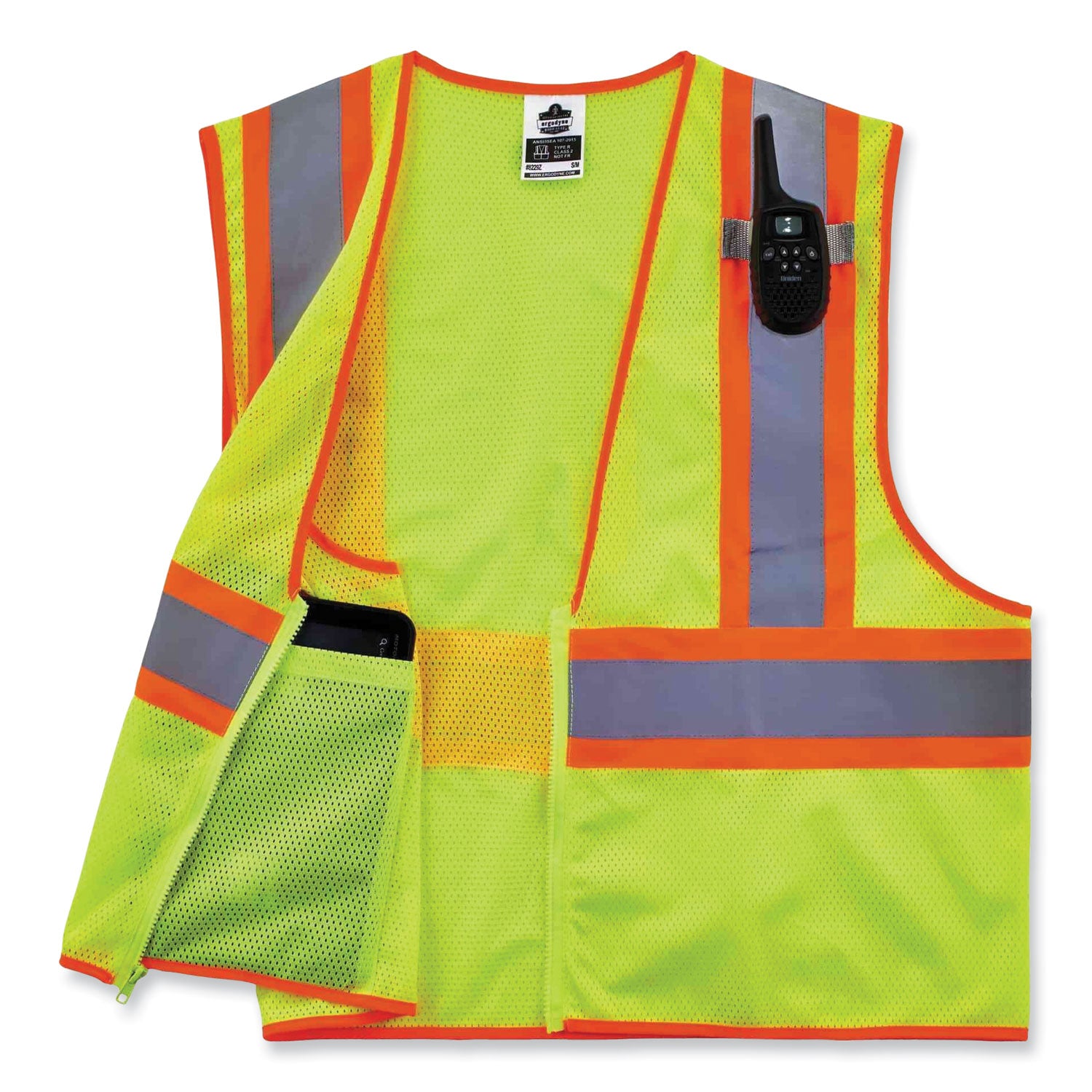 Ergodyne Class 2 Two-tone Lime Vest - Small/Medium - Lime - Reflective, Machine Washable, Lightweight, Pocket, Zipper Closure - 1 Each