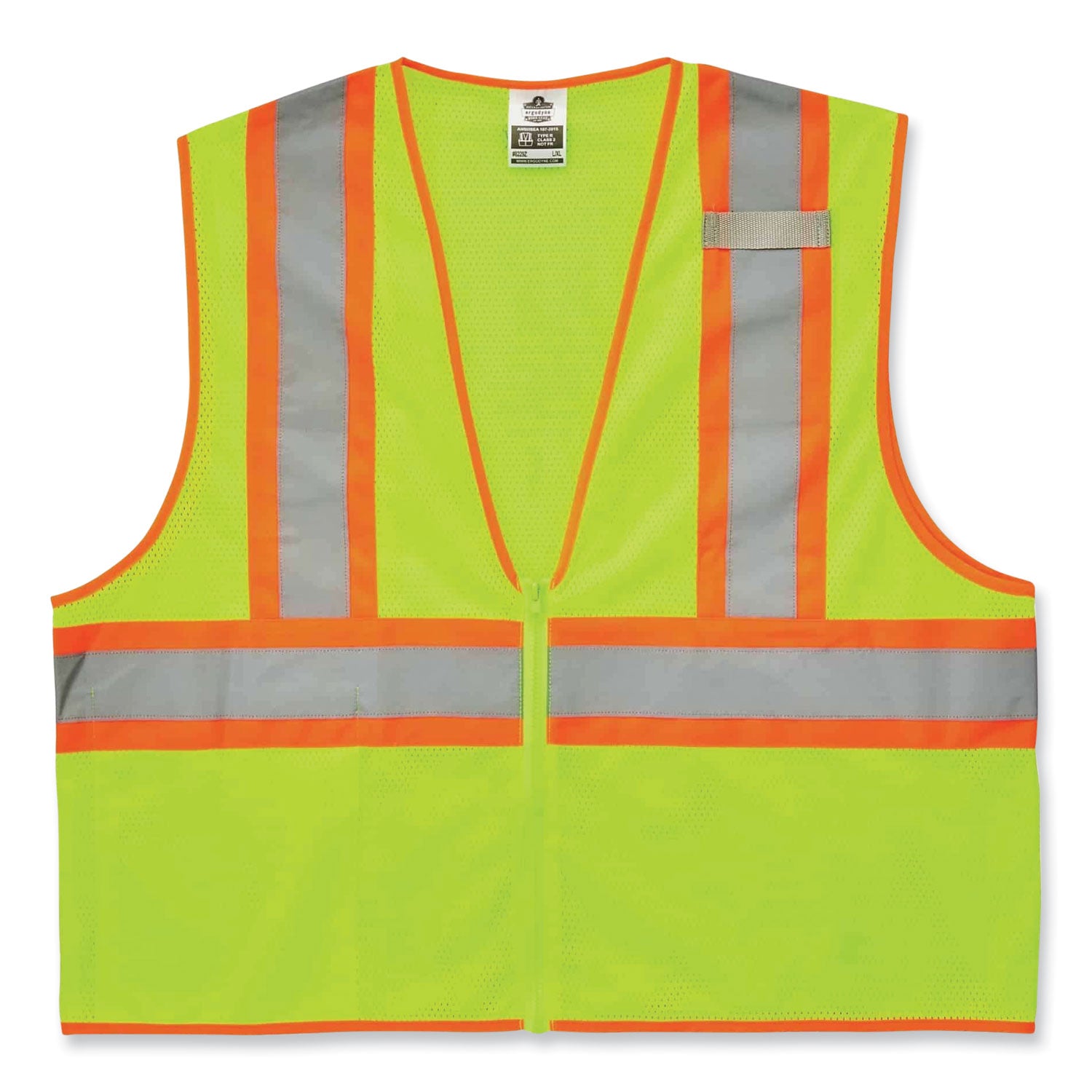 Ergodyne Class 2 Two-tone Lime Vest - 2-Xtra Large/3-Xtra Large - Lime - Reflective, Machine Washable, Lightweight, Pocket, Zipper Closure - 1 Each