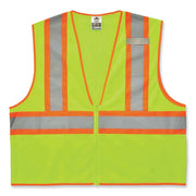 Ergodyne Class 2 Two-tone Lime Vest - 2-Xtra Large/3-Xtra Large - Lime - Reflective, Machine Washable, Lightweight, Pocket, Zipper Closure - 1 Each