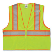 Ergodyne 8229Z Economy Two-Tone Vest - Recommended for: Construction, Emergency, Warehouse, Baggage Handling - 4-Xtra Large/5-Xtra Large - Zipper Closure - Polyester Mesh, Mesh Fabric - Lime - Reflective, Pocket - 1 Each