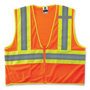 Ergodyne 8229Z Economy Two-Tone Vest - Recommended for: Construction, Emergency, Warehouse, Baggage Handling - Extra Small - Zipper Closure - Polyester Mesh, Mesh Fabric - Orange - Reflective, Pocket - 1 Each