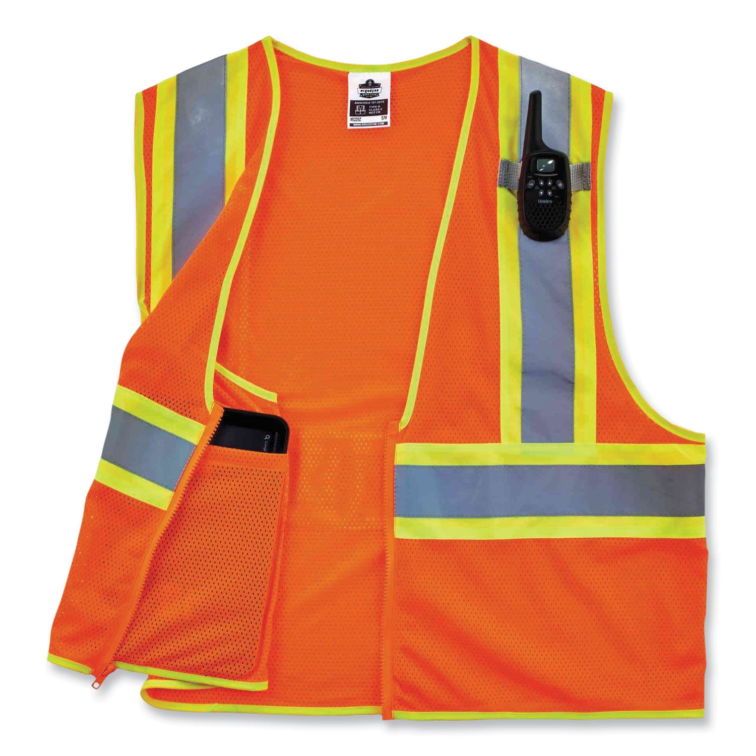 Ergodyne Class 2 Two-tone Orange Vest - Small/Medium - Orange - Reflective, Machine Washable, Lightweight, Pocket, Zipper Closure - 1 Each