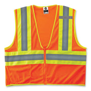 Ergodyne Class 2 Two-tone Orange Vest - Recommended for: Construction - Large/Extra Large - Zipper Closure - Polyester Mesh, Fabric - Orange, Lime, Silver - Reflective, Machine Washable, Lightweight, Zipper Closure, Pocket, High Visibility - 1 Each