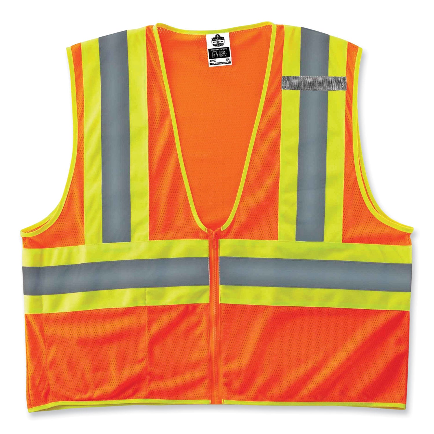 Ergodyne 8229Z Economy Two-Tone Vest - Recommended for: Construction, Emergency, Warehouse, Baggage Handling - 4-Xtra Large/5-Xtra Large - Zipper Closure - Polyester Mesh, Mesh Fabric - Orange - Reflective, Pocket - 1 Each