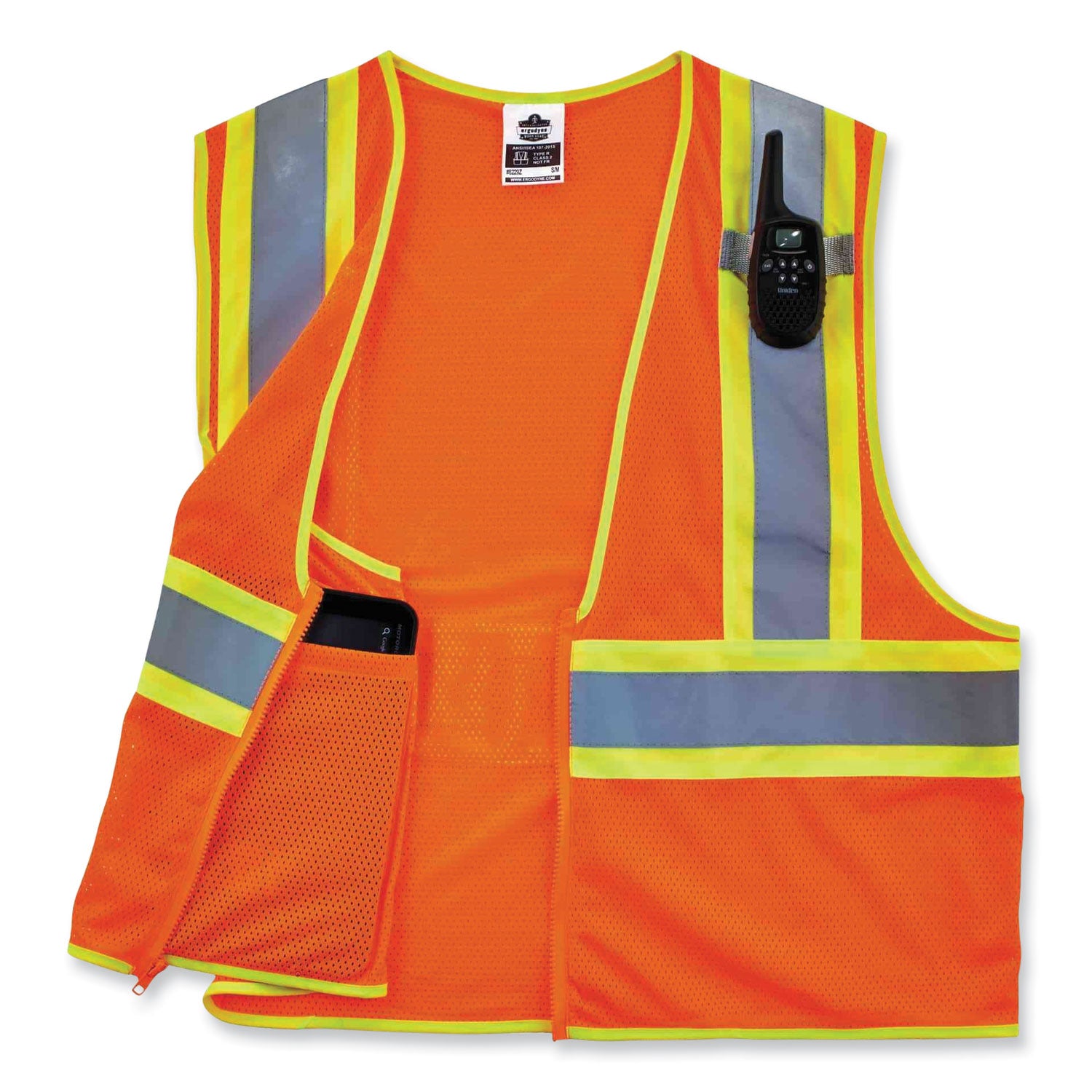 Ergodyne 8229Z Economy Two-Tone Vest - Recommended for: Construction, Emergency, Warehouse, Baggage Handling - 4-Xtra Large/5-Xtra Large - Zipper Closure - Polyester Mesh, Mesh Fabric - Orange - Reflective, Pocket - 1 Each