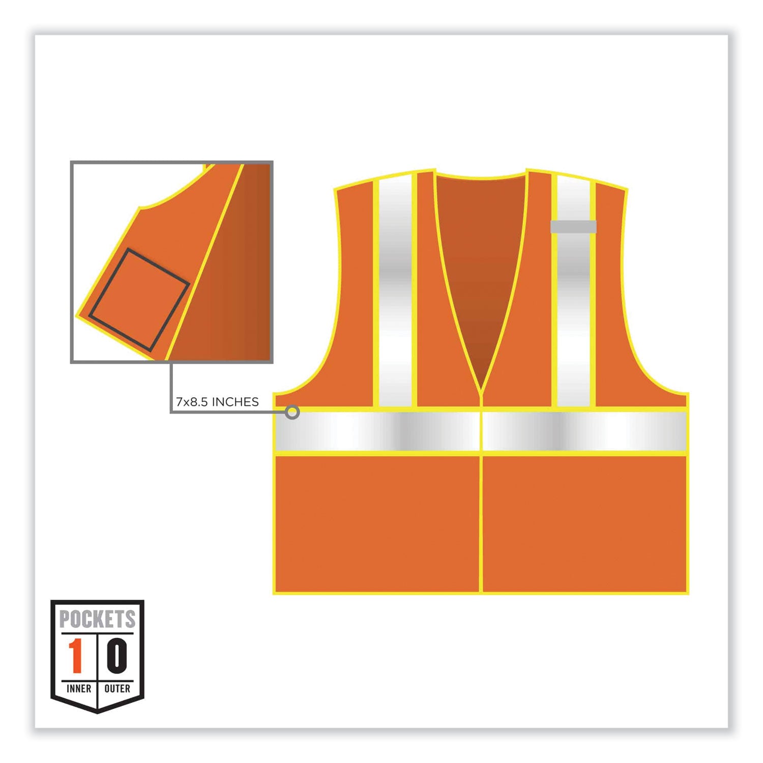 Ergodyne 8230Z Type R Class 2 Two-Tone Vest, Large/Extra Large, Zipper Closure, Mesh Polyester, Orange, Pocket, Mic Tab, Reflective, 1 Each