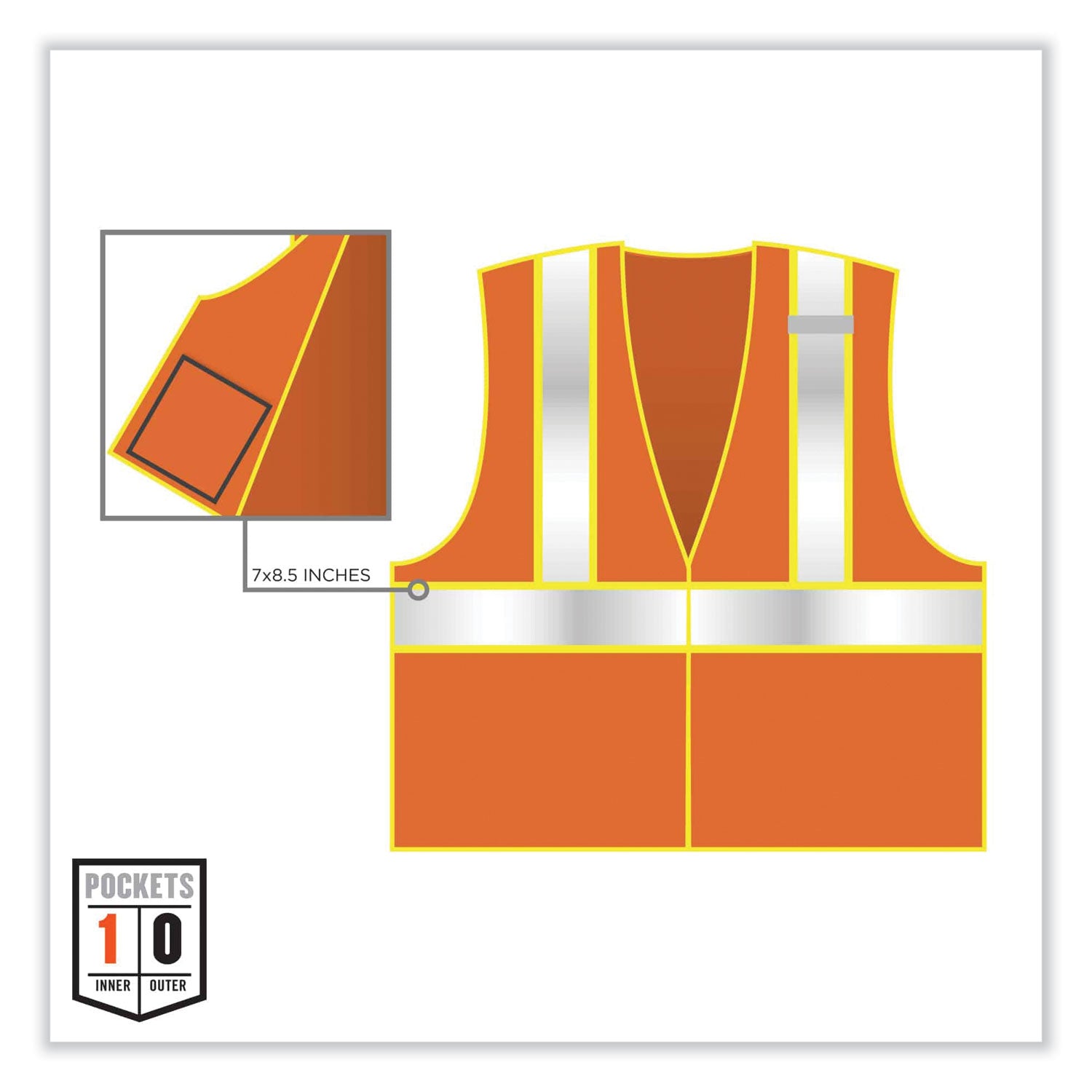 Ergodyne 8230Z Type R Class 2 Two-Tone Vest, 2XL/3XL, Zipper Closure, Mesh Polyester, Orange, Pocket, Mic Tab, Reflective, 1 Each