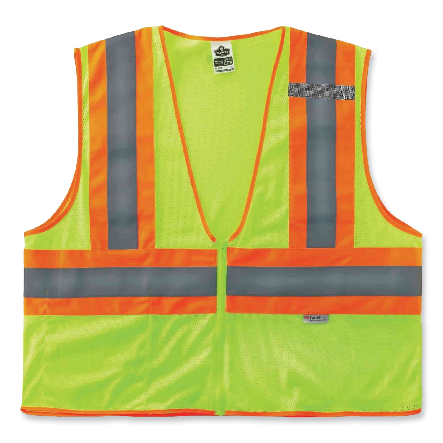 Ergodyne 8230Z Type R Class 2 Two-Tone Vest, Small/Medium, Zipper Closure, Mesh Polyester, Lime, Pocket, Mic Tab, Reflective, 1 Each